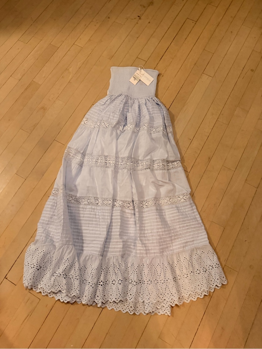 Katie J SM Light Blue Eyelet Tiered Maxi Dress for Girls